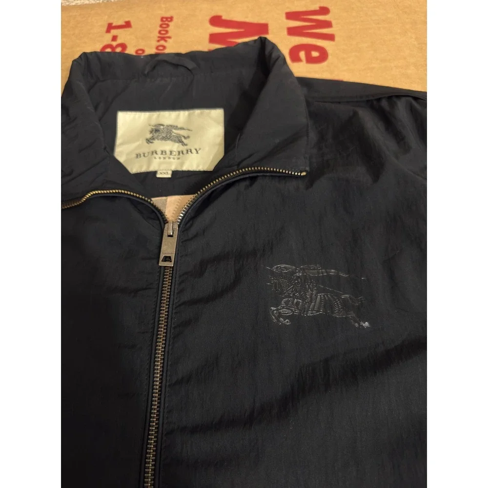 Burberry London Mens Navy Blue Windbreaker Jacket Prorsum Knight Logo XXL